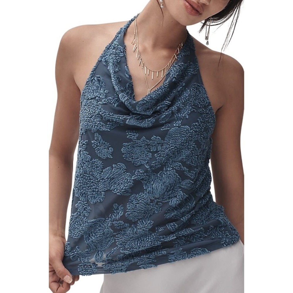 Anthropologie Women's Velvet Burnout Cowl-Neck Backless Pullover Tank Top‎ Sz XL